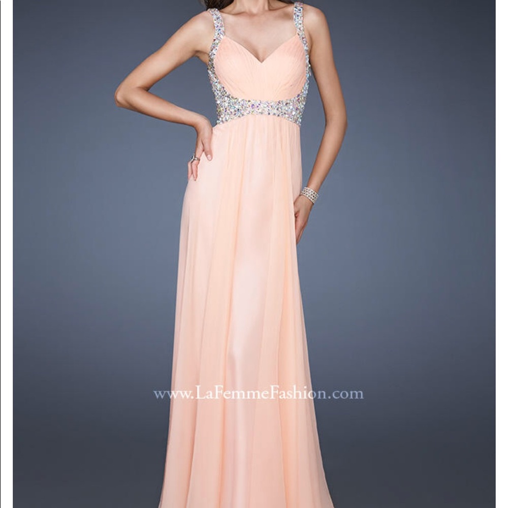 La Femme Apricot Gem V-Neck Prom Dress Gown - Picture 1 of 4